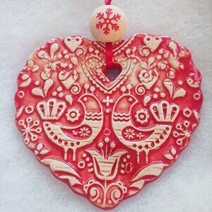 Valentine Lovebirds Handmade Ceramic Nordic Heart